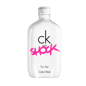 One Shock For Her EDT by Calvin Klein is in a white bottle with pink lable